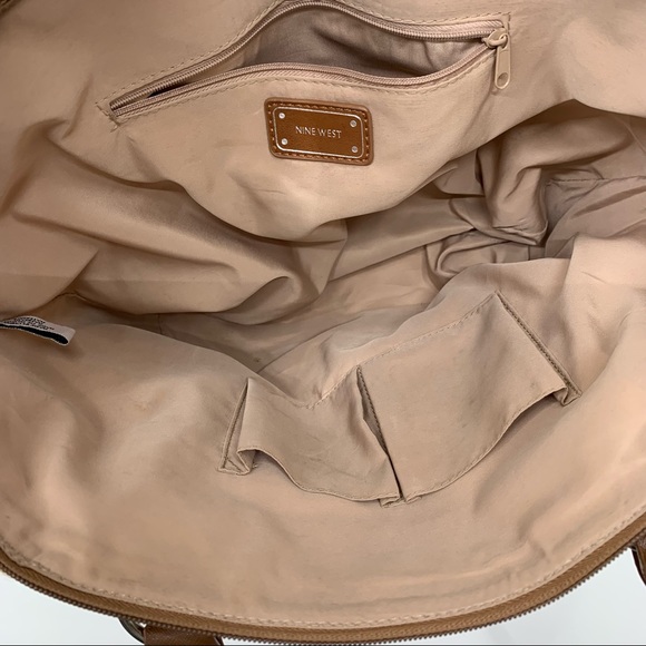 Nine West Brown Camel Tan All Over Geometric Pattern Contrast Satchel Purse - Picture 12 of 16